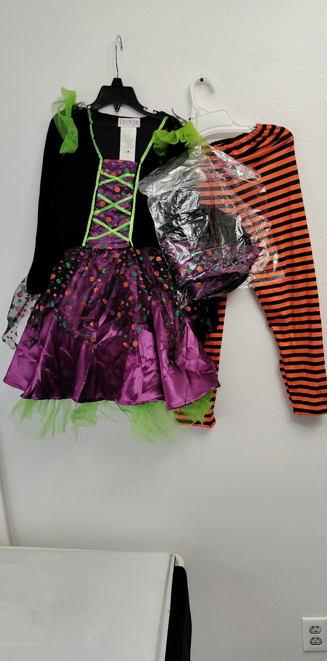 Dotty The Witch Kids Halloween 3-pc Costume Set: Includes Dress, Hat & Leggings